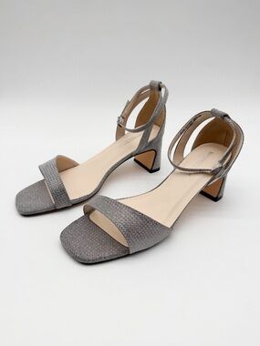 Touch Ups Lilibet Ankle Strap Dress Heeled Sandals Open Toe Silver 8.5 Wide NEW